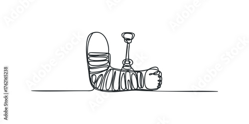 Medical cast and crutch minimalist continuous line drawing