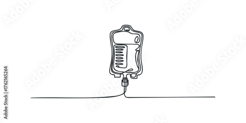 IV bag and tubing continuous line graphic