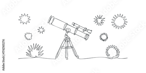 Observational telescope on tripod with cosmic bursts