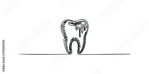 Abstract single line drawing of a human tooth