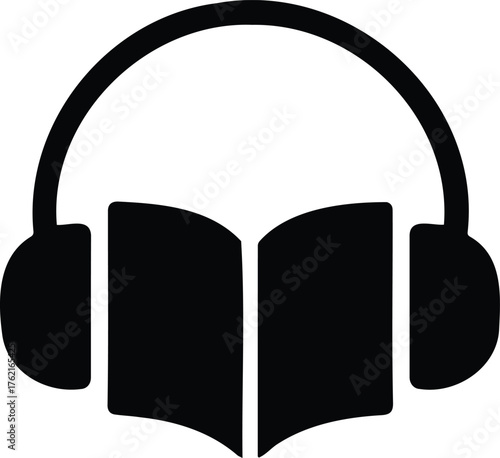 Audiobook Icon – Headphones over Open Book Vector Illustration for Learning and Entertainment