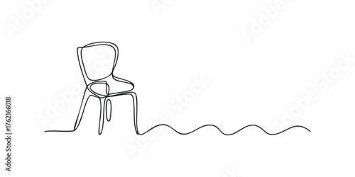 Single line drawing of a modern chair with wavy lines