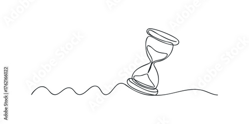 Hourglass symbol with flowing line graphic