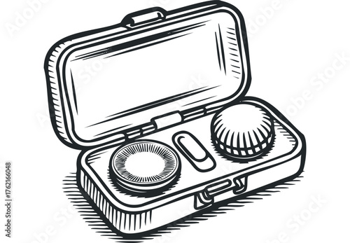 Open container with contact lens case and clip