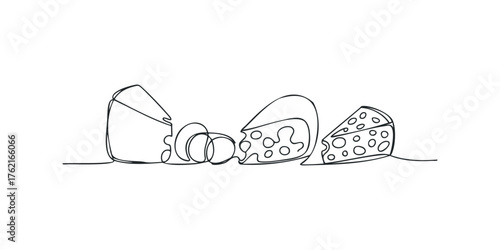 Abstract line drawing of assorted cheese pieces