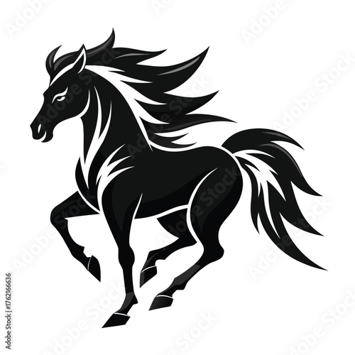 Black running mustang horse silhouette vector illustration design