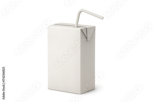 White juice box carton with straw on transparent background