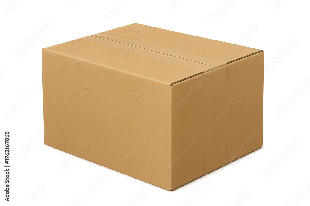 Fototapeta premium Brown closed cardboard shipping box transparent background