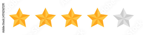 Four out of five star rating symbol representing feedback score, performance evaluation, and customer satisfaction used for reviews, ranking systems, and quality assessment indicators