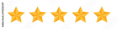 Five-point star rating icons representing performance evaluation, quality ranking, and customer feedback system used for reviews, achievement scores, and satisfaction levels in business metrics