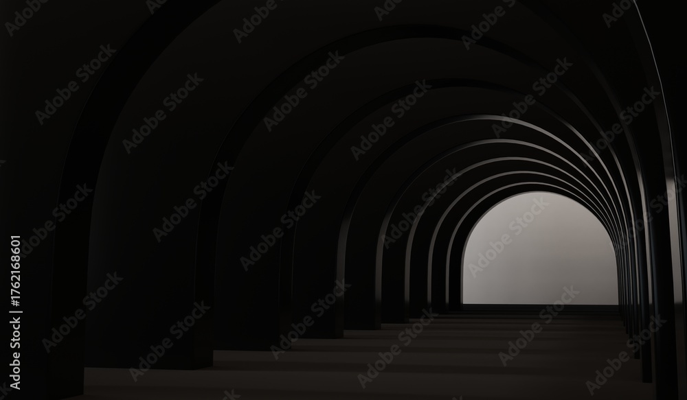 Fototapeta premium Dome, corridor, arch, abstract background, 3D illustration