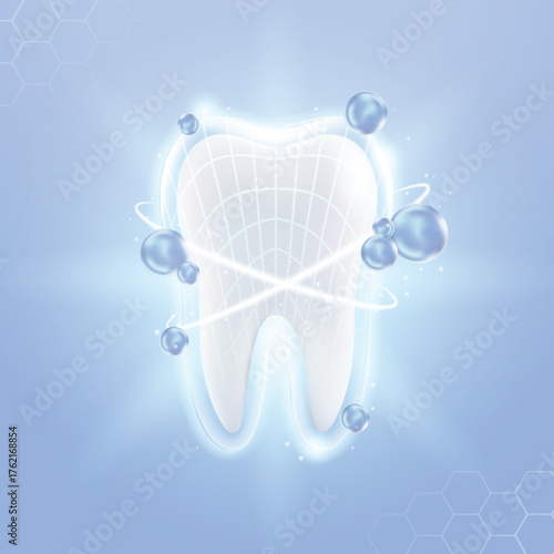 Realistic Vector illustration. Active Molecules or fluoride Fortifying & Protecting Tooth Enamel