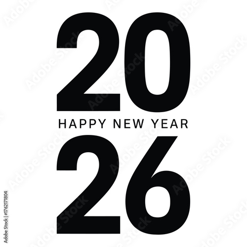 Happy new year 2026 text silhouette isolated on white background