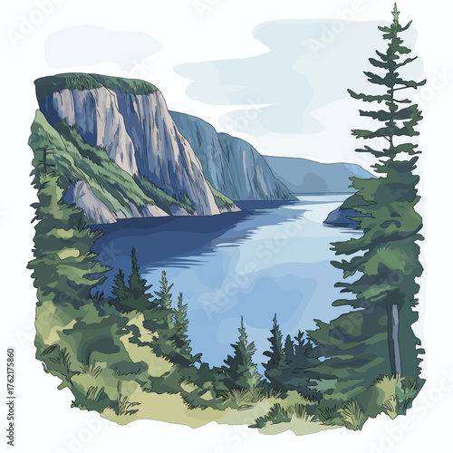 Gros Morne National Park. Gros Morne National Park hand drawn watercolor illustration