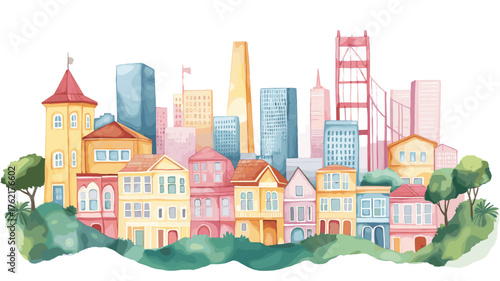 San Francisco. San Francisco hand drawn watercolor illustration