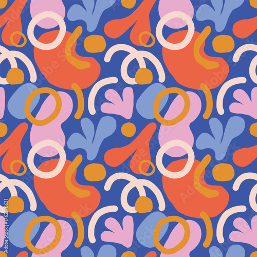 Seamless Abstract Pattern with Hand-Drawn Organic Shapes. Abstract Texture with Blobs and Cute Shapes. Fluid Organic Forms Seamless Background