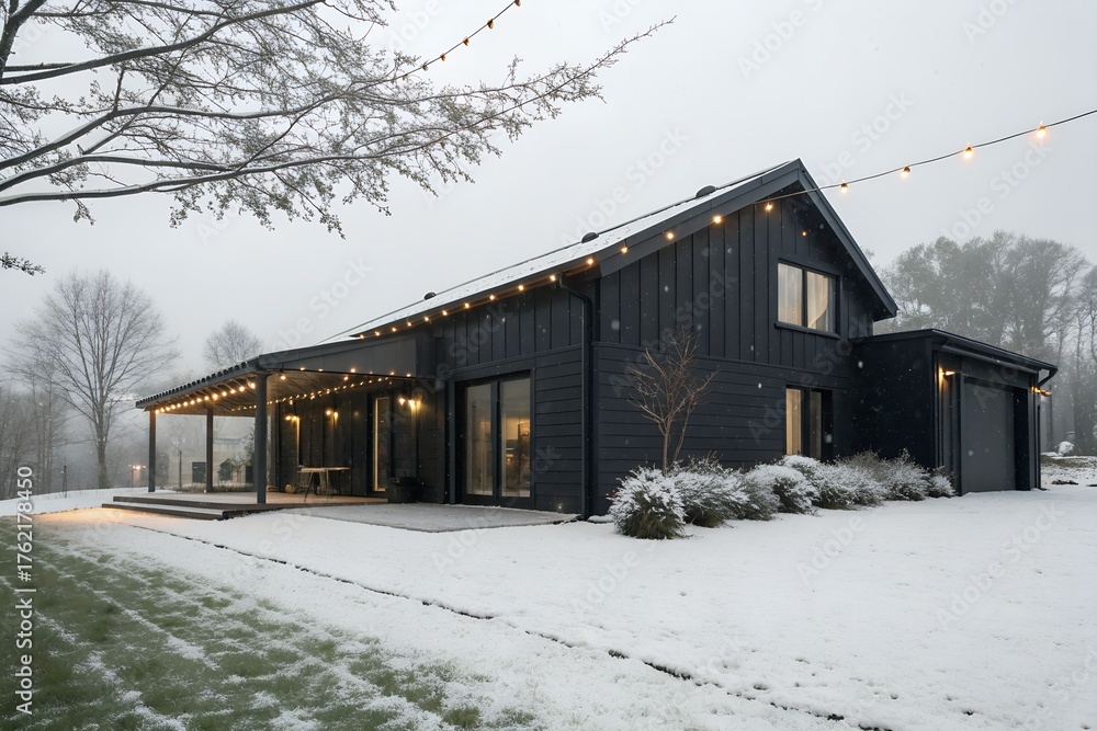 Fototapeta premium Minimalist Black Home Christmas Lights