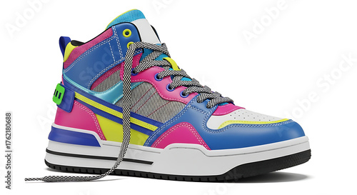 High-top street sneakers mockup, vibrant youth fashion, isolated on white background