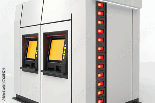 Modern ATM Machines with Glowing Red Lights banking