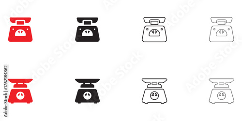 weight scale icon set, fitness scale vector symbol, weighing machine icon vector, silhouette, line art