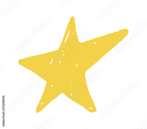 Soft yellow crayon star drawing. Hand drawn doodle with natural chalk texture and cozy holiday glow, ideal for warm festive projects.