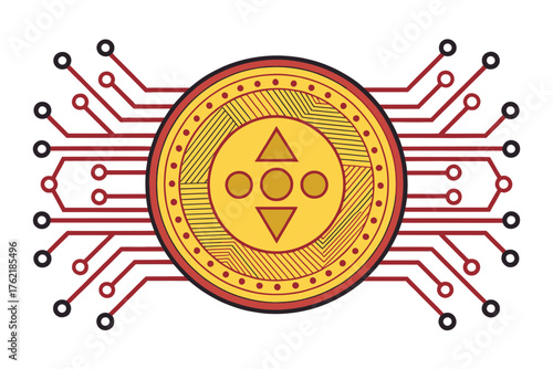 Abstract digital coin with circuit connections technology