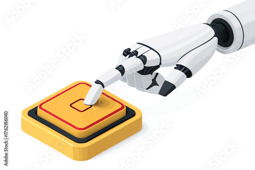 Robot Finger Pressing a Yellow Button pressing button