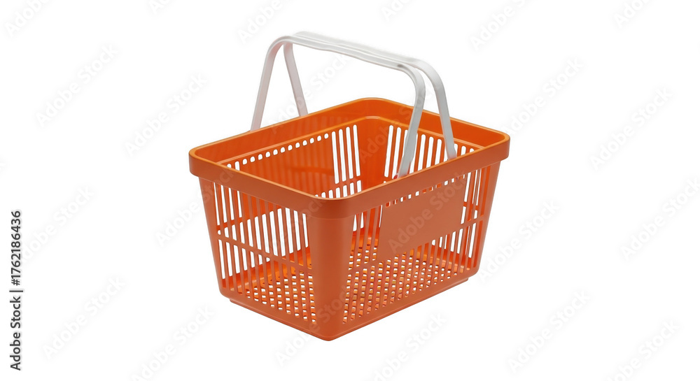 Fototapeta premium Orange shopping basket with white handle for retail and grocery store use
