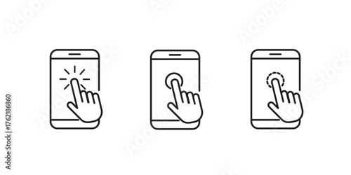 Modern Smartphone with hand touch click gesture icon set on white background Vector