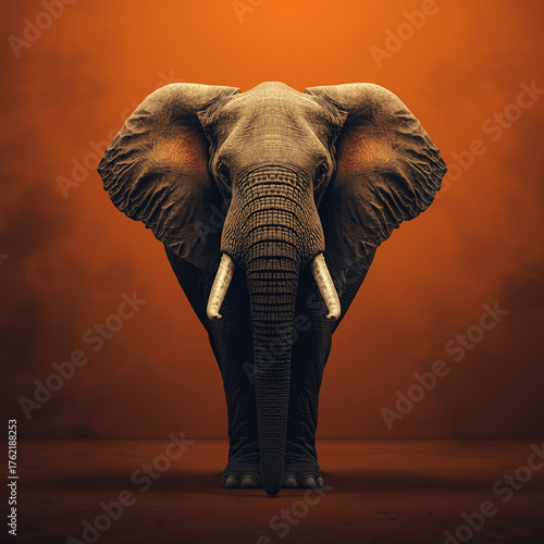 an elephant against a sunset and an orange sky