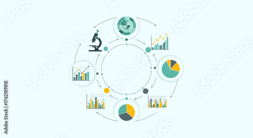 Analytical Process Diagram With Microscope And Graphic Illustrations