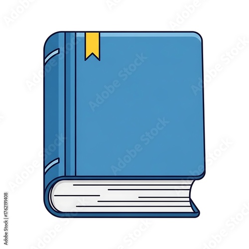 Free Download A flat illustration of a closed, light-blue book with a yellow bookmark, showing the spine and side with pages - GFXLoad
