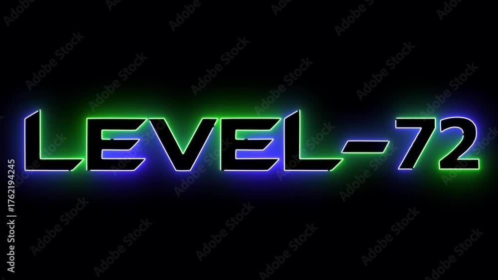 Stockvideo Blue and green neon glowing level 72 text font icon ...