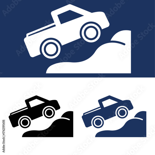 Off road vehicle climbing a steep hill adventure Vector