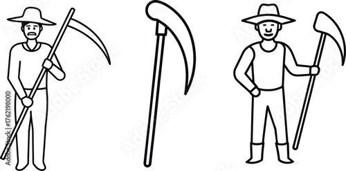 Farmer holding a sickle line art illustration