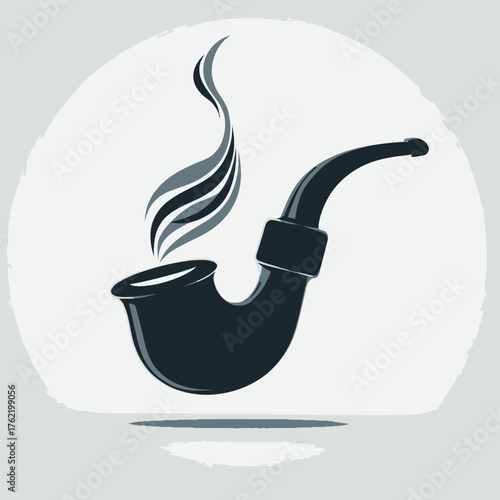 Elegant smoking pipe with rising smoke illustration, vintage style vector graphic, traditional tobacco pipe design