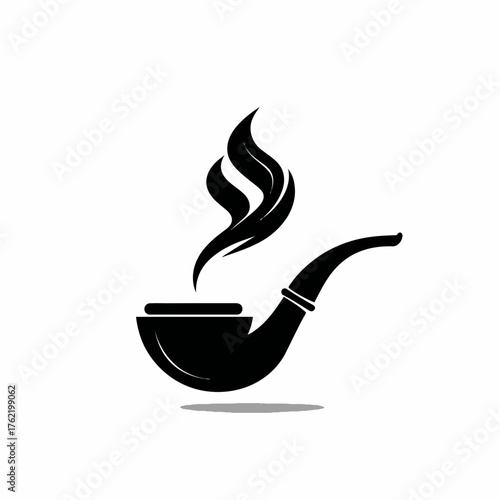 Smoking pipe silhouette with rising smoke. Vintage tobacco pipe vector icon. Classic old-fashioned accessory illustration.
