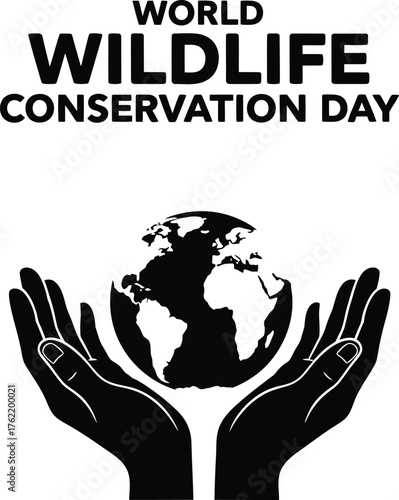 World wildlife conservation day with hands holding earth globe in silhouette vector illustration
