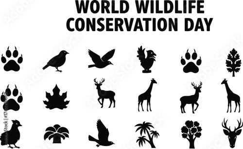 World wildlife conservation day with animals and plants, promoting awareness and protection of endangered species