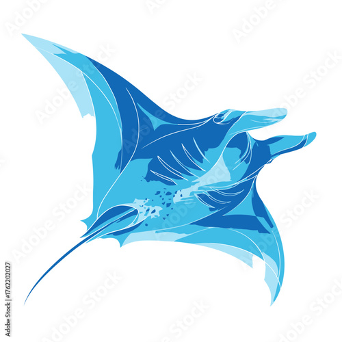 Elegant blue manta ray vector illustration, graceful oceanic marine life design, underwater creature, aquatic wildlife artwork