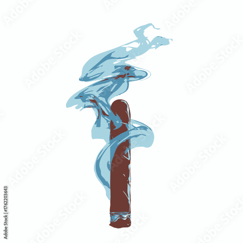 Stylized illustration of a brown cigar emitting wisps of blue smoke on a white background, representing relaxation and leisure.