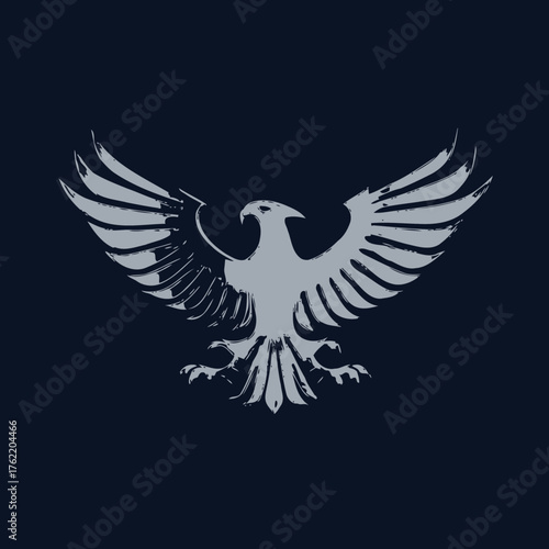 Majestic stylized eagle illustration with wings spread, representing power, freedom, and soaring spirit. Vintage vector graphic emblem.