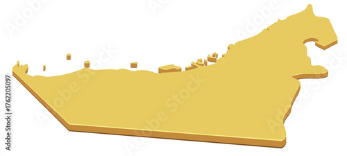 Yellow 3D Map of the United Arab Emirates Isolated (cut out)