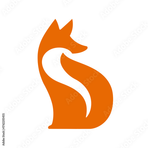 Stylized orange fox icon, modern flat design animal symbol, elegant graphic vector illustration for branding and web design