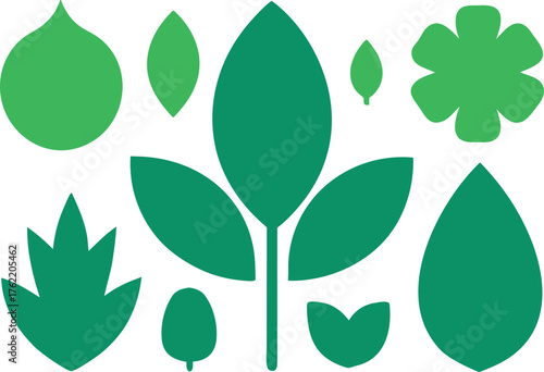Set of graphical elements with various green leaves designs in different shapes and sizes vector art.