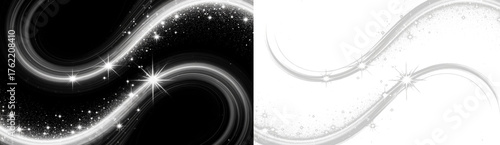 Black white swirling textures with sparkling stars PNG overlay