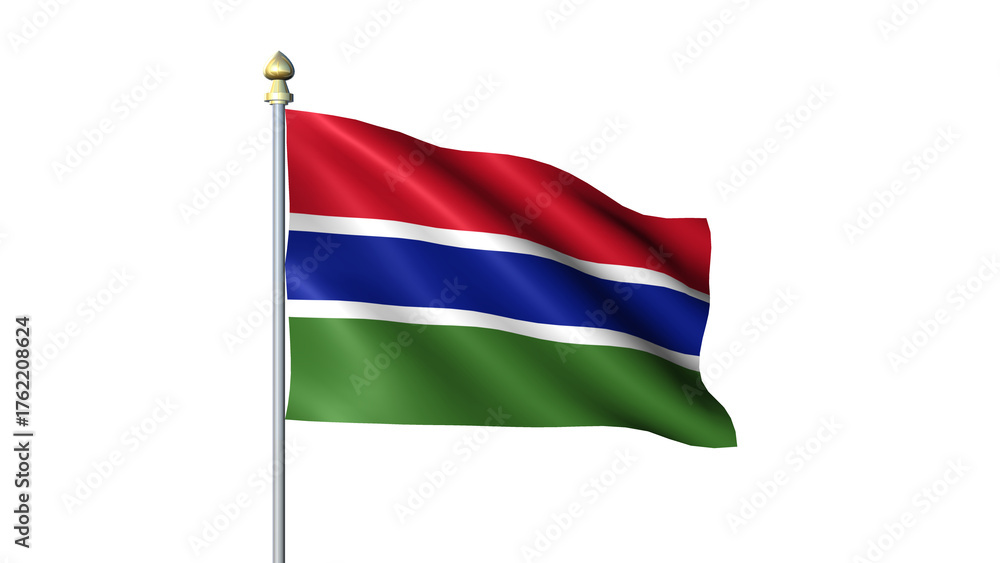 Obraz premium Gambia national Waving flag with flagpole on transparent background