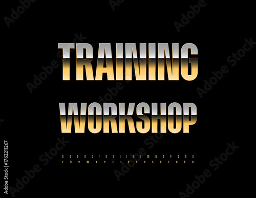 Vector Educational icon Training Workshop. Elegant Gold Font. Modern Alphabet Letters and Numbers set.