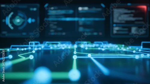 Wallpaper Mural Futuristic digital interface showcases glowing circuit patterns and data displays, highlighting innovation in technology and connectivity through vibrant colors and intricate designs Torontodigital.ca