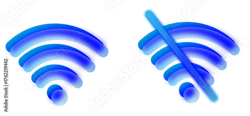 Wi-Fi and No Connection Icons in Glassmorphism Gradient Style on a Transparent Background.